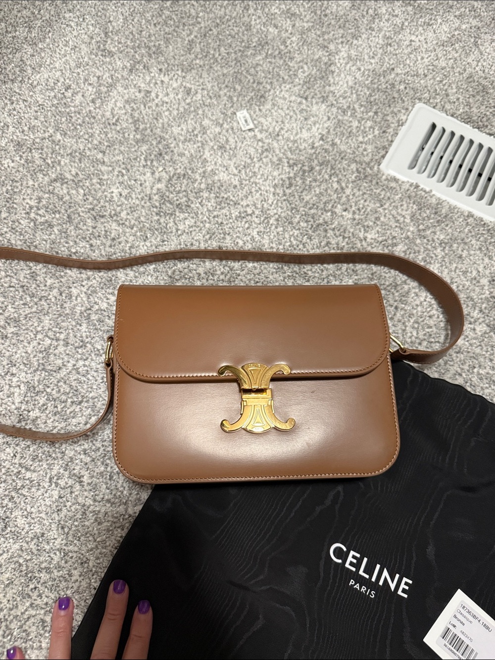 Celine Tan Brown Triomphe Leather Crossbody Bag with Gold Hardware